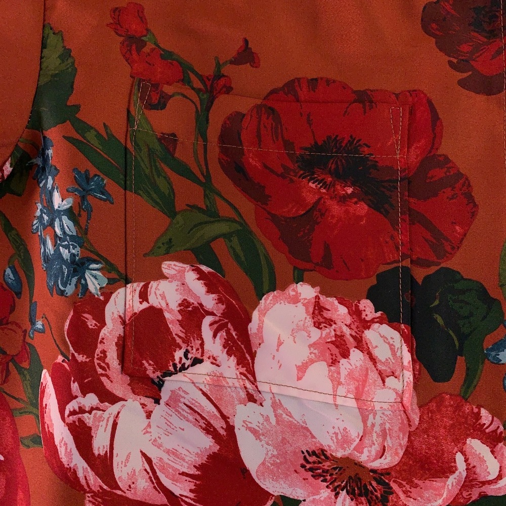 Anthropologie Womens Medium Rust Orange Floral Button Up Long Sleeve Tunic Top - Picture 4 of 13